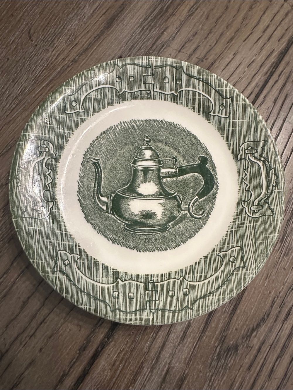 Vintage Royal China The Old Curiosity Shop Saucer Green Tea Kettle Pot 6"